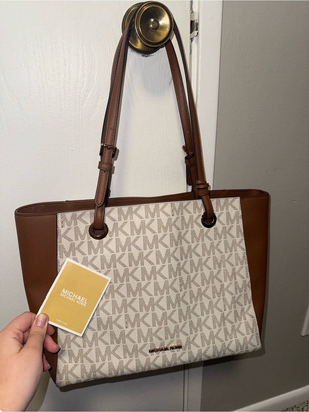 Michael Kors Brown Logo Canvas Tote Bag